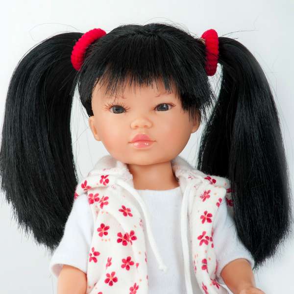 Poupée fille asiatique 38cm avec cheveux, poupon sans sous-vêtements