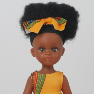 Ravissante poupée noire bontle cheveux crépus- Robe Jaune 2