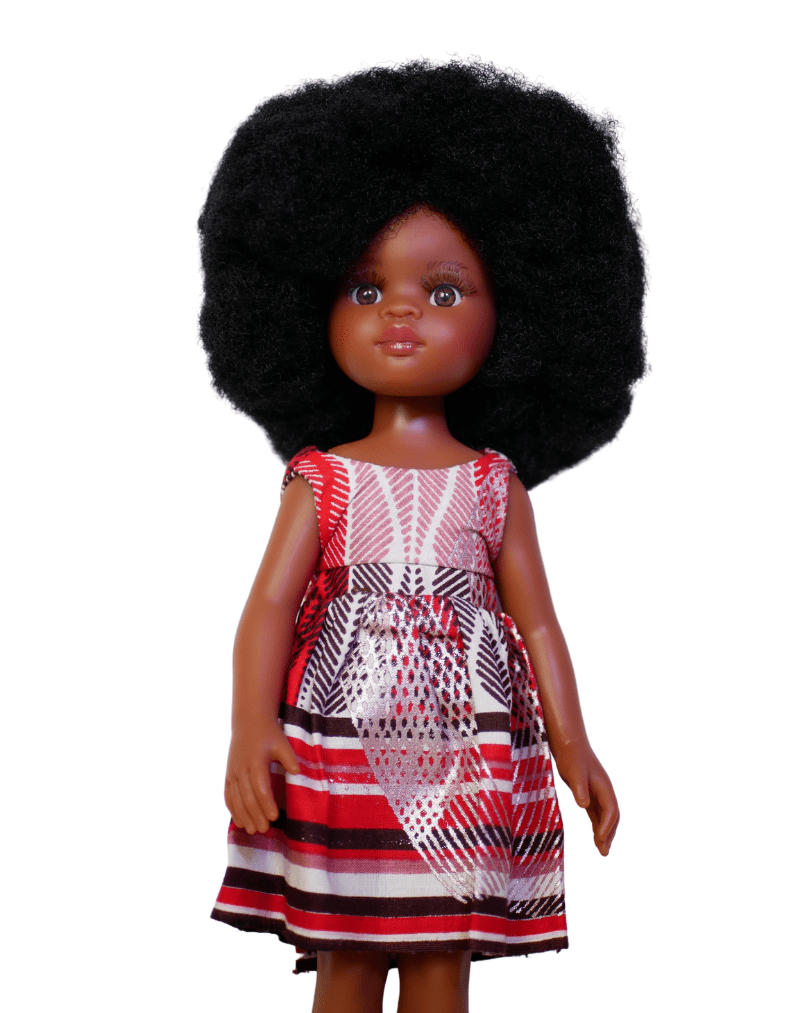 Poupée noire, ravissante de 30 cm avec cheveux afro