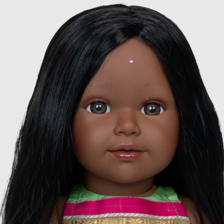 HAMSA poupée indienne aux cheveux longs noirs avec top et jupe verte