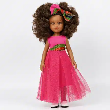 Poupée métisse avec cheveux bouclés à coiffer - Ayana Robe Rose